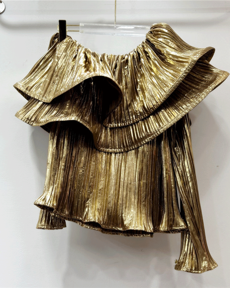 Off Shoulder Metallic Top One Size Gold
