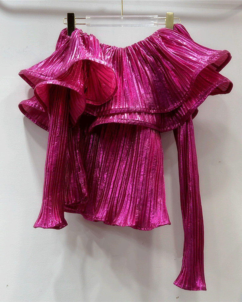 Off Shoulder Metallic Top One Size Rose