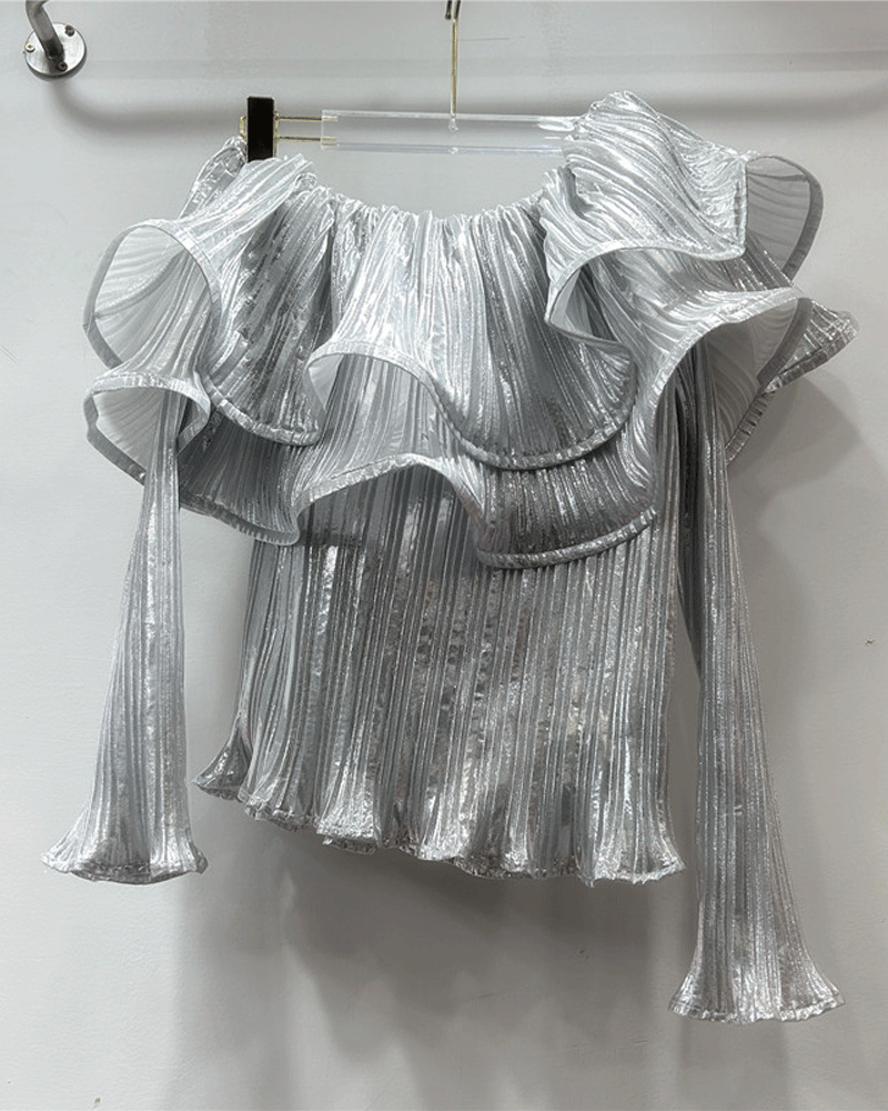Off Shoulder Metallic Top One Size Silver
