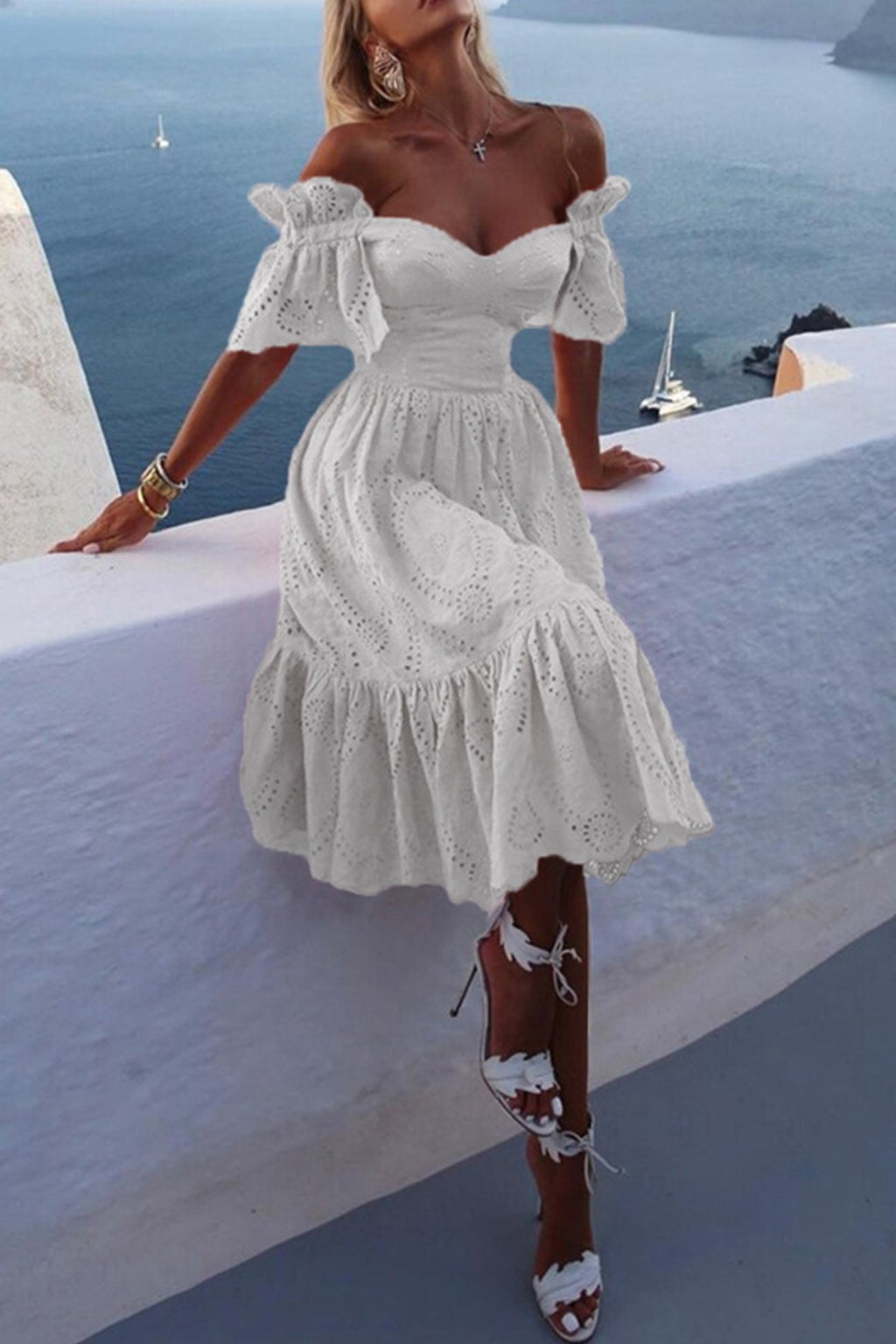 Off-shoulder Hollow Out Ruffle Dress
