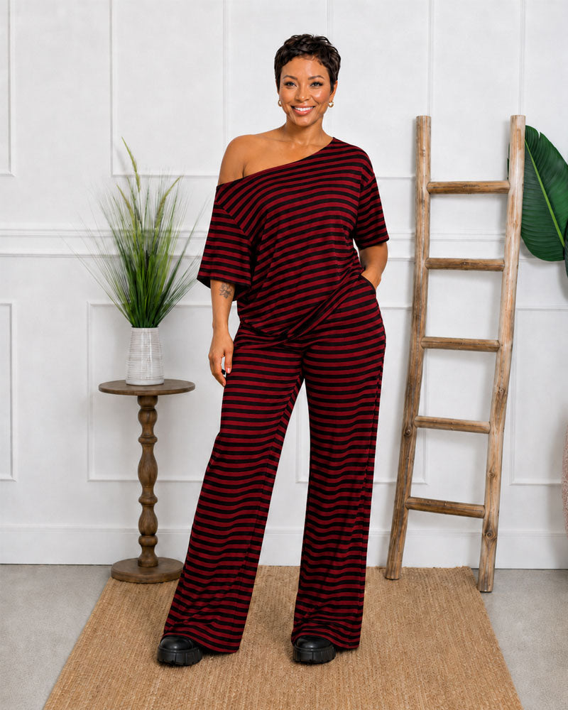 Off Duty Stripe Wide-Leg Pant Set