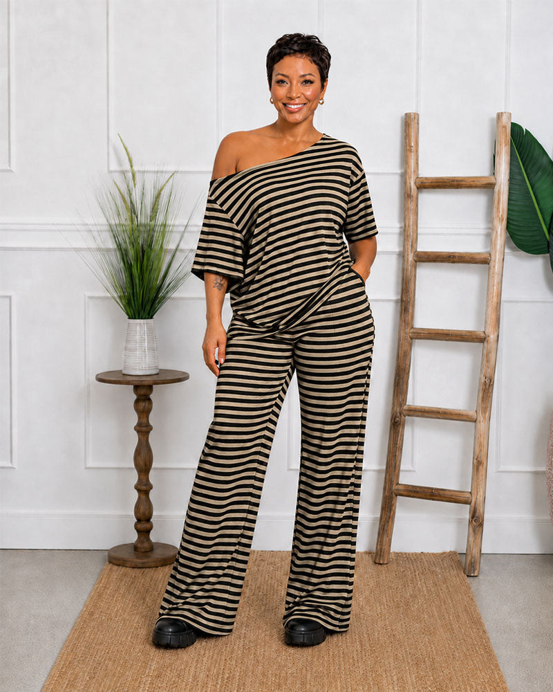 Off Duty Stripe Wide-Leg Pant Set