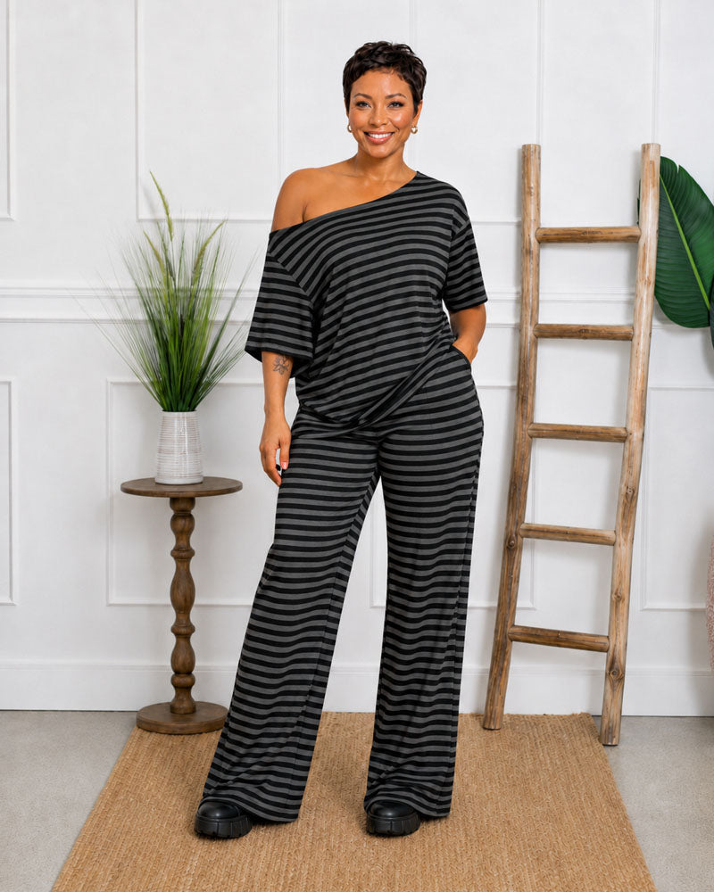 Off Duty Stripe Wide-Leg Pant Set
