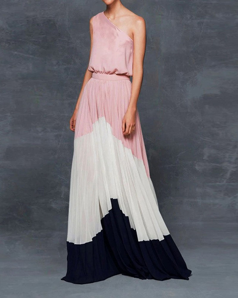 Elisa One Shoulder Maxi Dress Pink