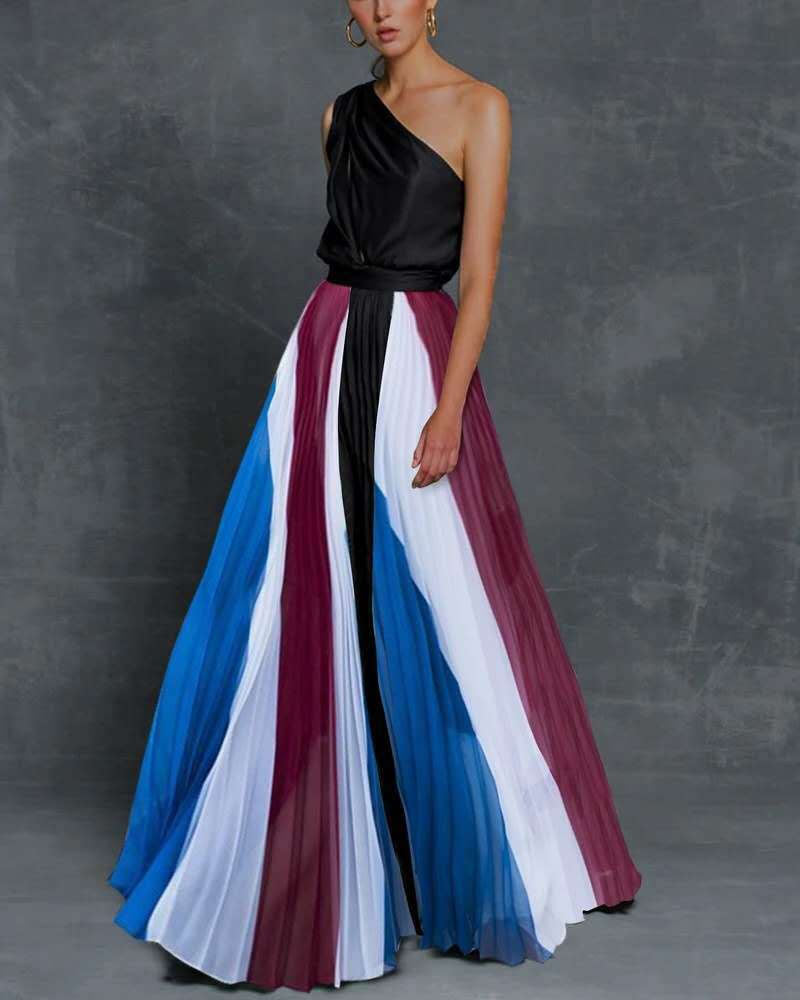 Elisa One Shoulder Maxi Dress Black Purple