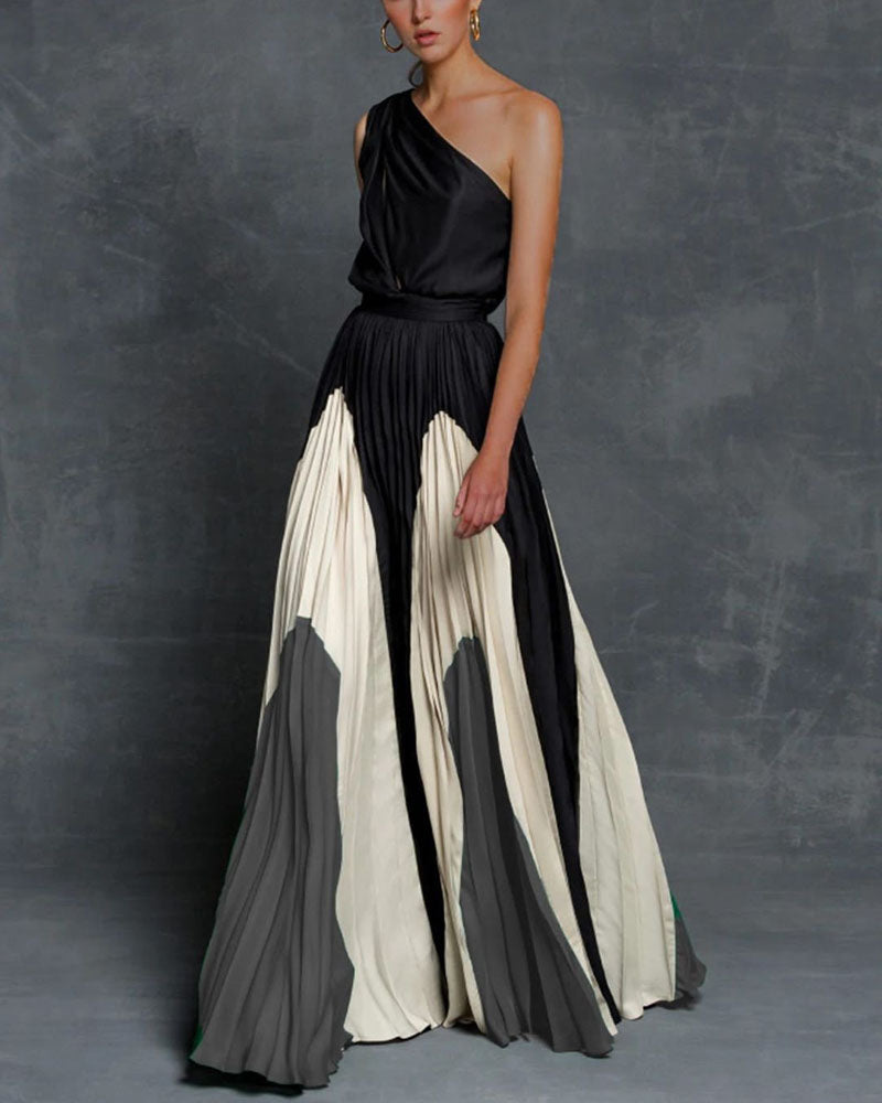 Elisa One Shoulder Maxi Dress Black Grey