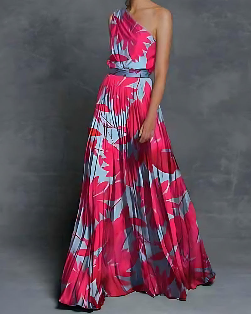 Elisa One Shoulder Maxi Dress Hot Pink