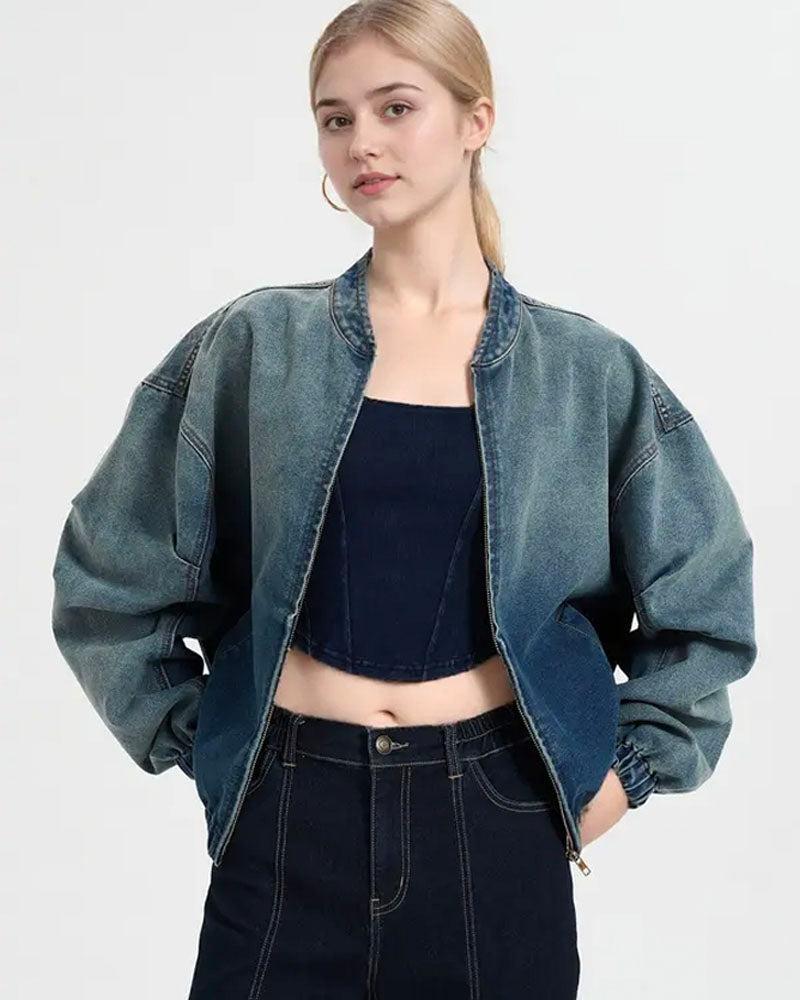 Oversized Denim Bomber Jacket