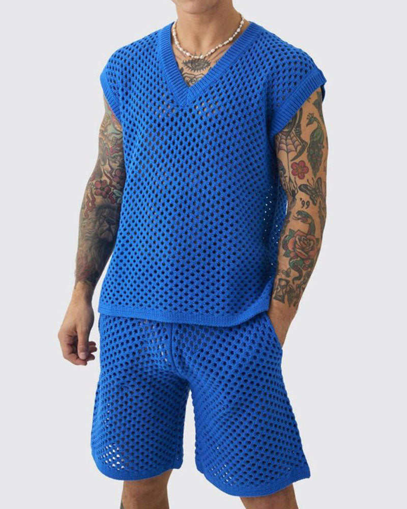 Oversized Vest & Relaxed Basketball Short Knitted Set