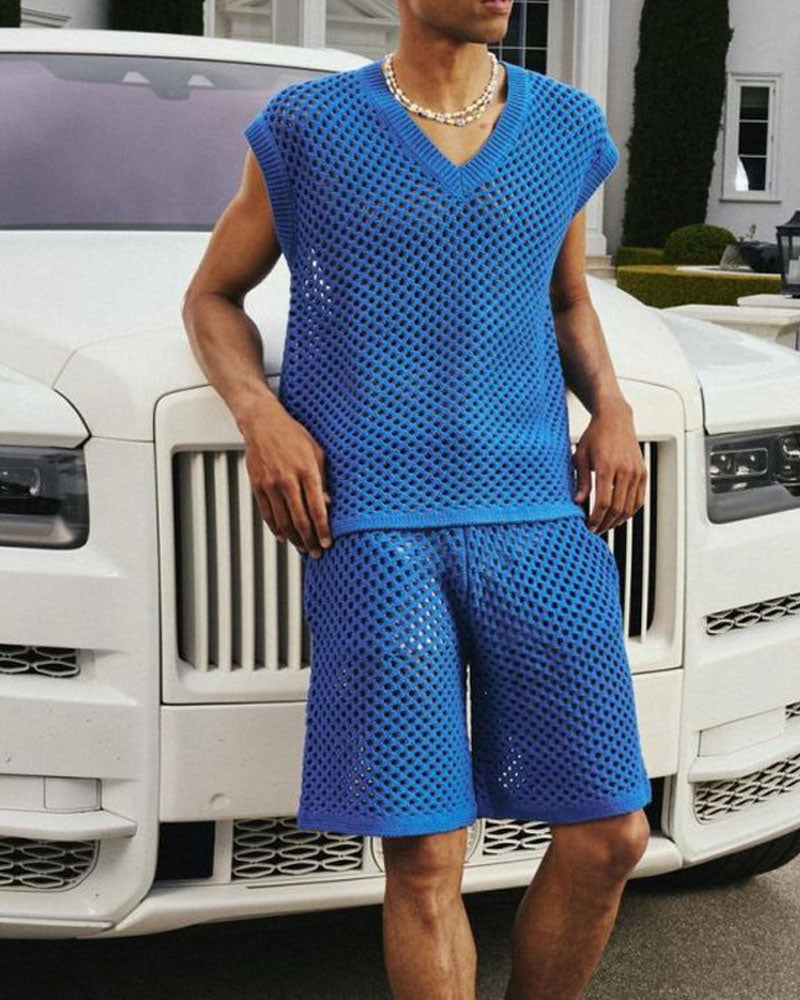 Oversized Vest & Relaxed Basketball Short Knitted Set