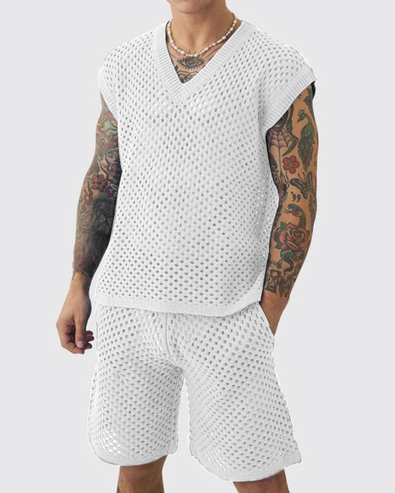 Oversized Vest & Relaxed Basketball Short Knitted Set