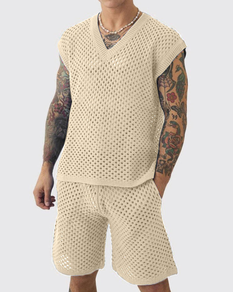 Oversized Vest & Relaxed Basketball Short Knitted Set