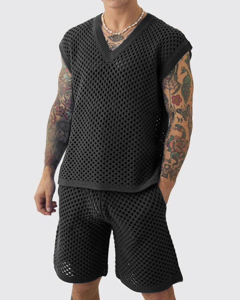 Oversized Vest & Relaxed Basketball Short Knitted Set