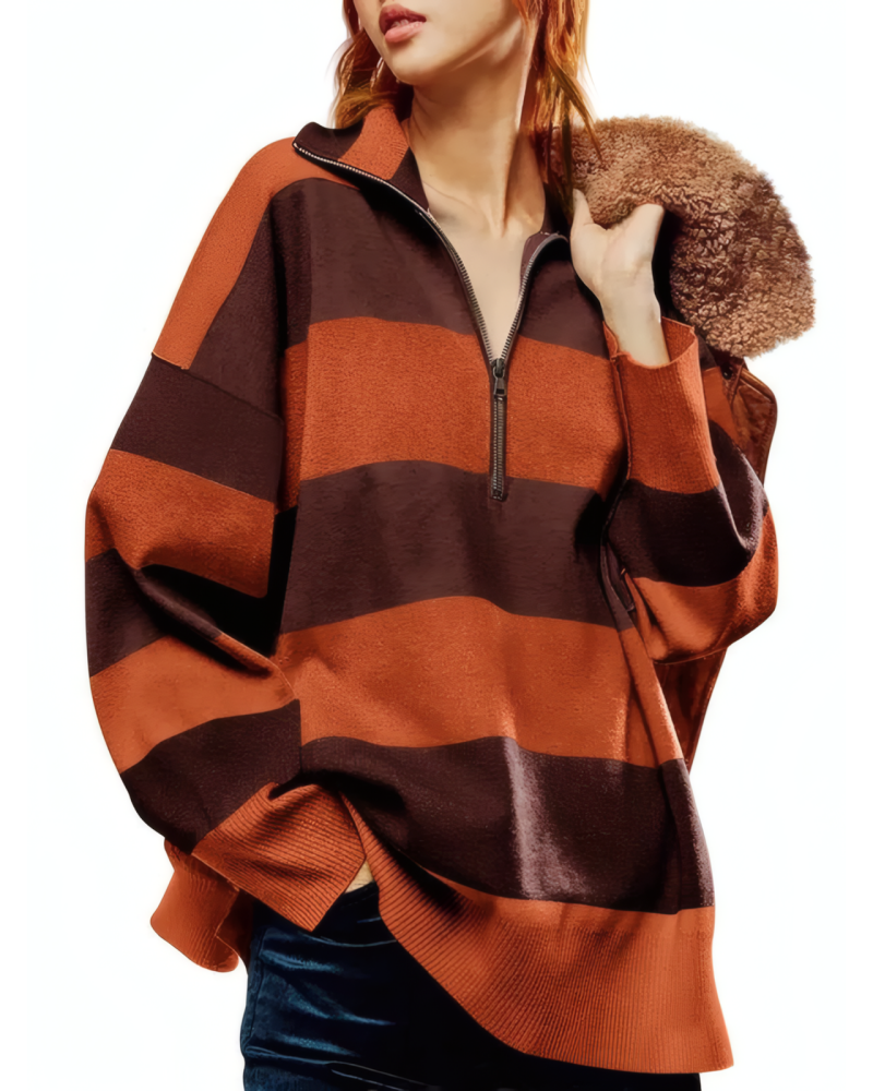 Color Block Half Zip Long Sleeve Sweater