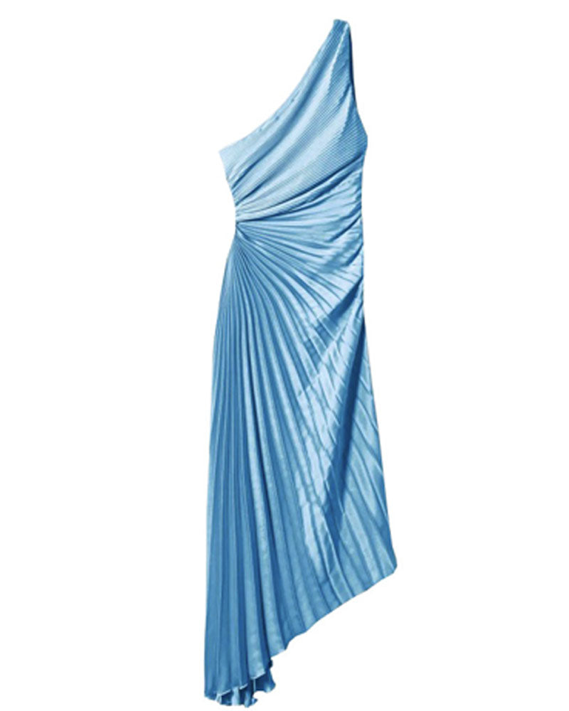 PLEATED ONE-SHOULDER MAXI DRESS Sky Blue