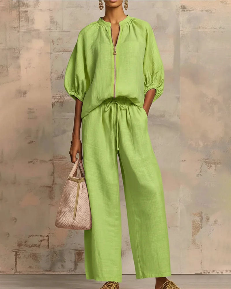 Paloma Waffle Zip Wide-Leg Set