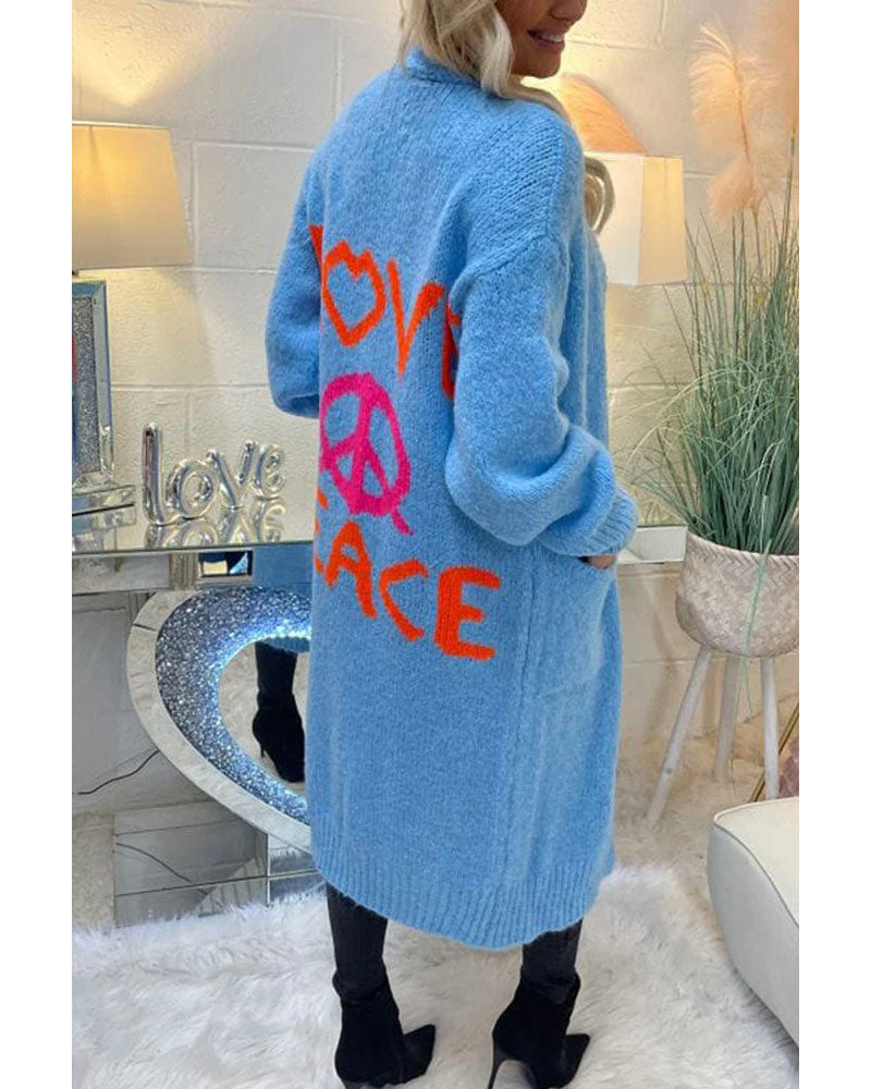 Peace & Love Cardigan Baby blue
