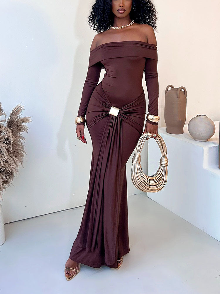 Off-Shoulder Draped Gown Dress