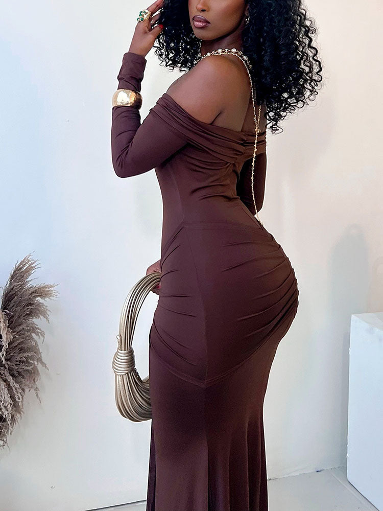 Off-Shoulder Draped Gown Dress