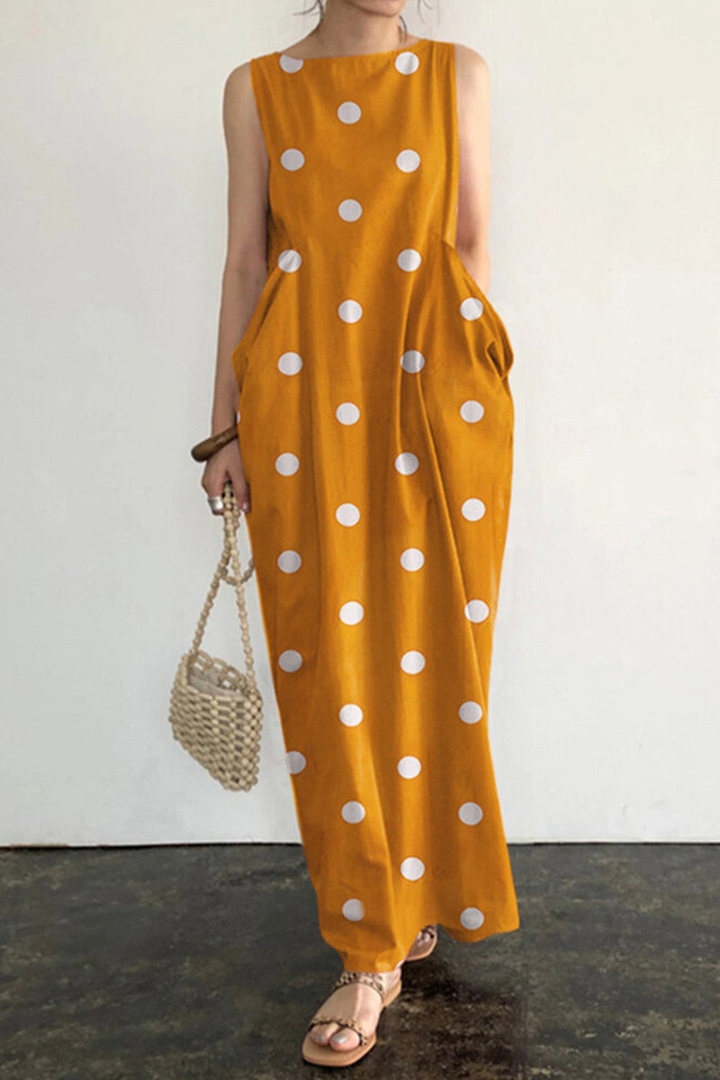 Polka Dots Large Pockets Tank Dress
