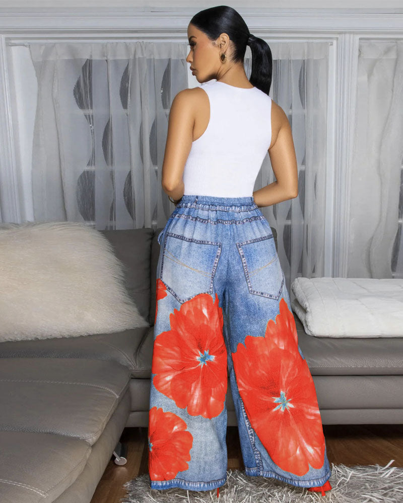 Pantalon large Flower Power