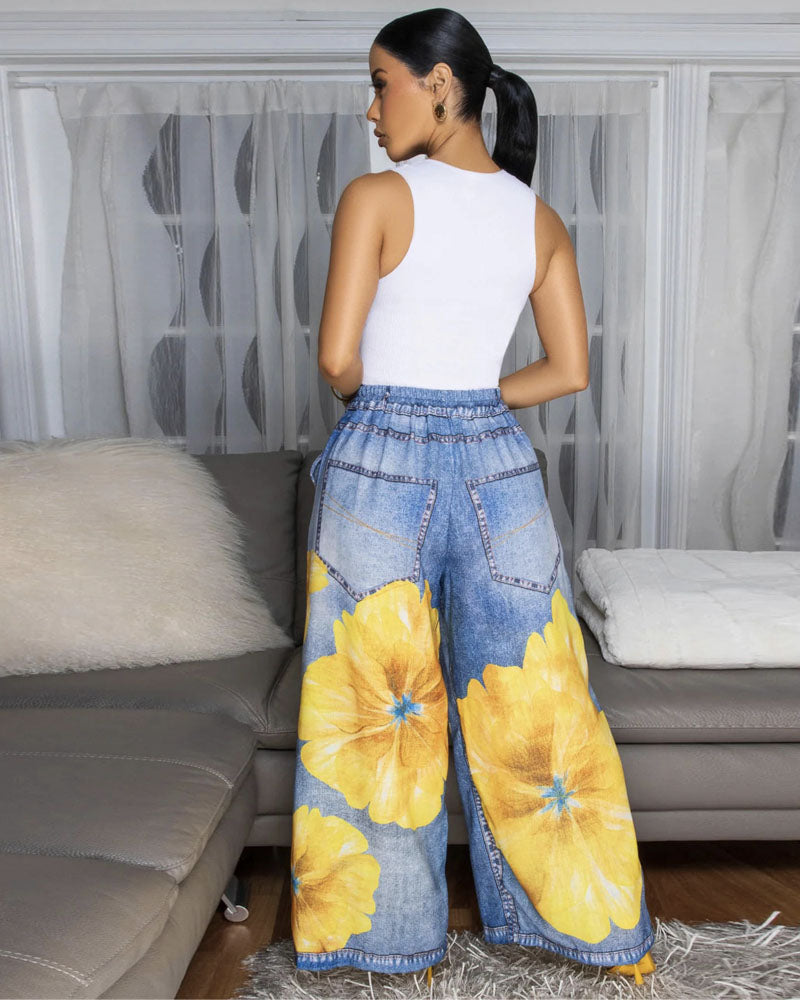 Pantalon large Flower Power