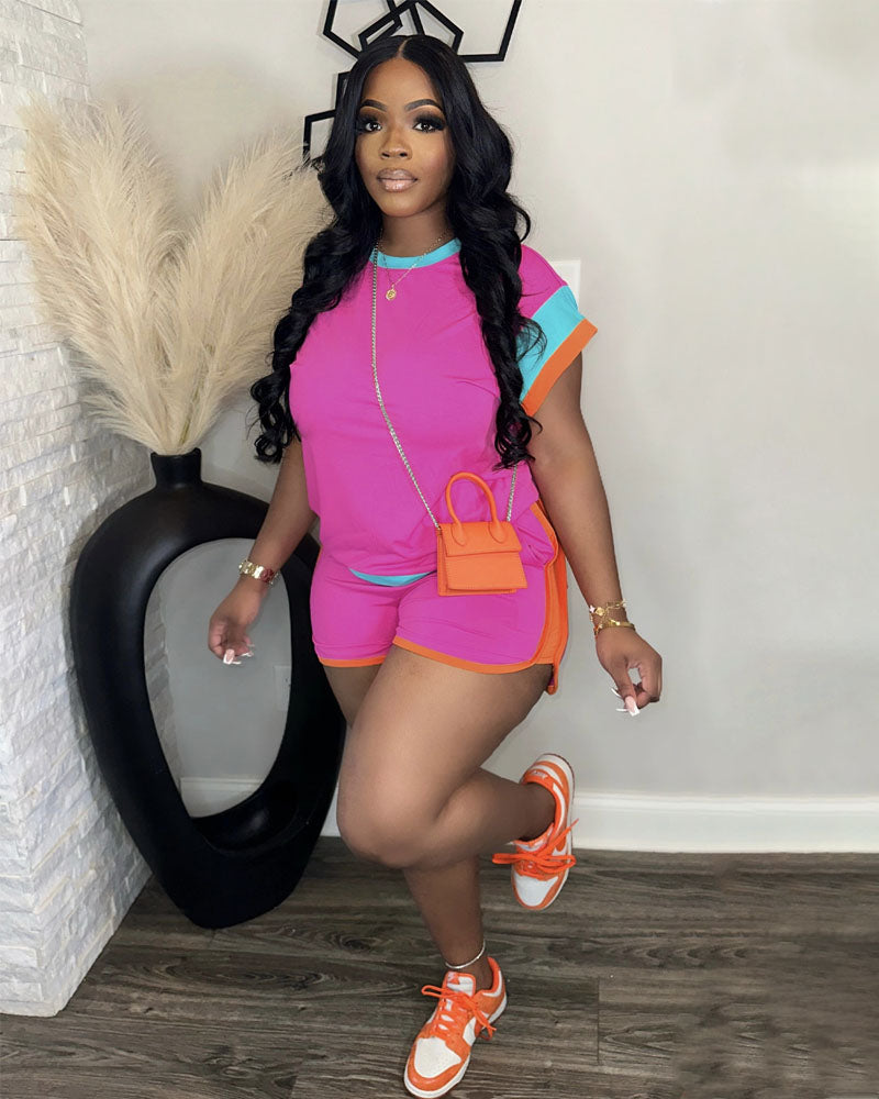 Pretty Girl Color Block Set Rose Red