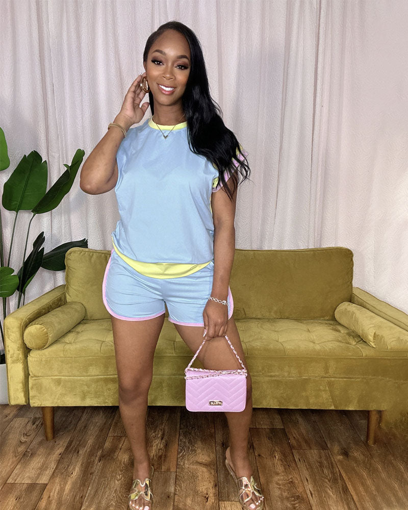 Pretty Girl Color Block Set Light Blue
