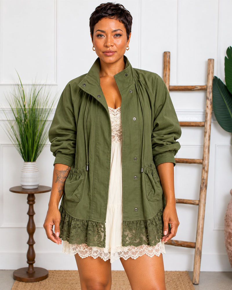 Pretty Tough Lace-Hem Utility Jacket
