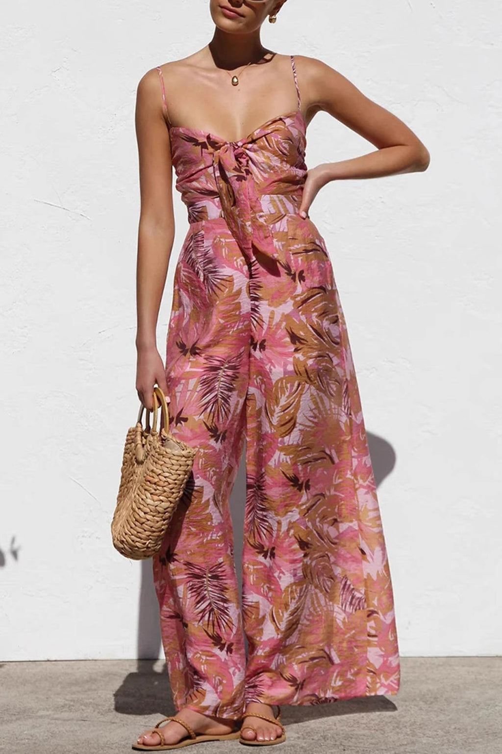 Printed Tie-up Cutout Cami Jumpsuits