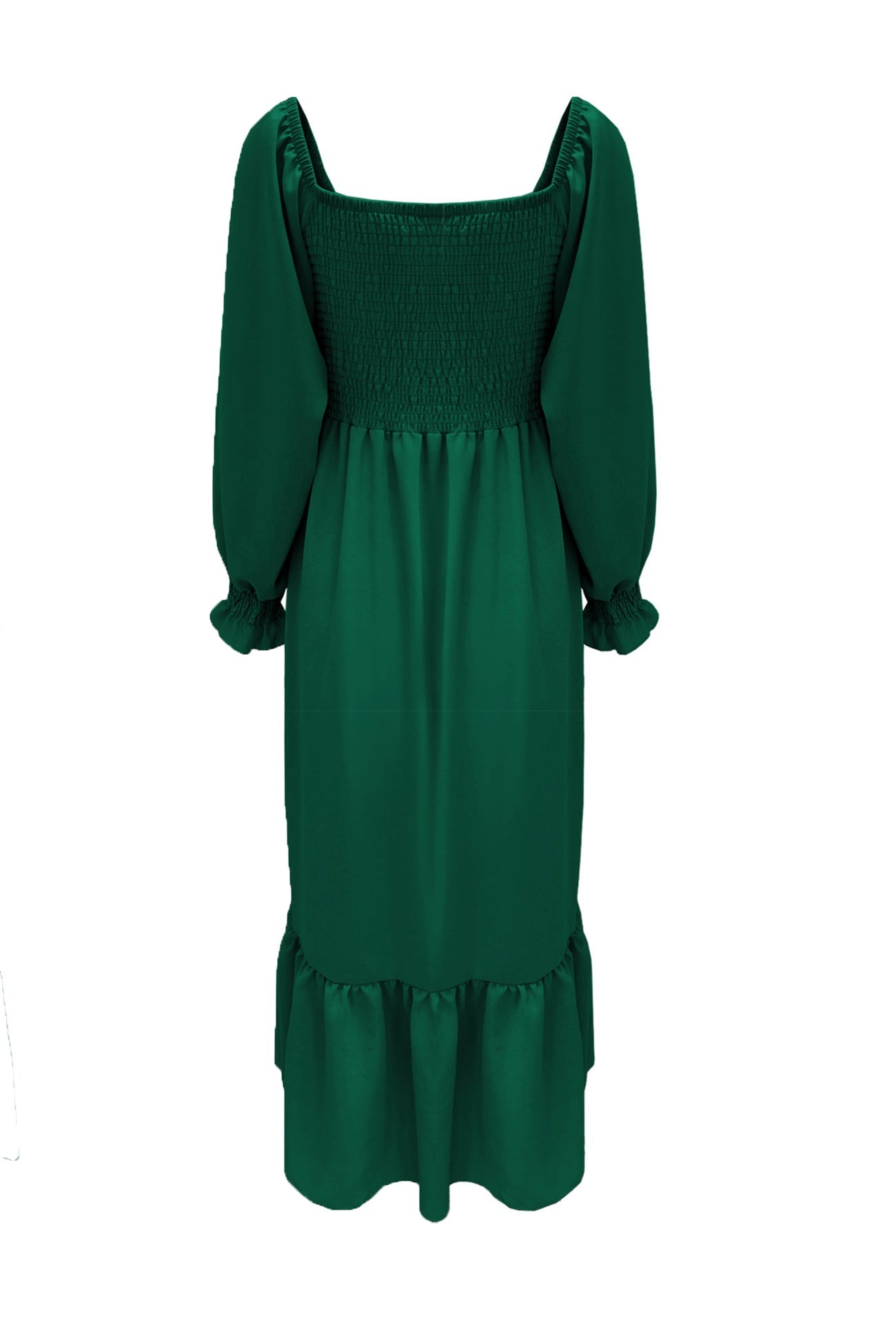 Puff Sleeve Smocked Ruffle Midi Dress