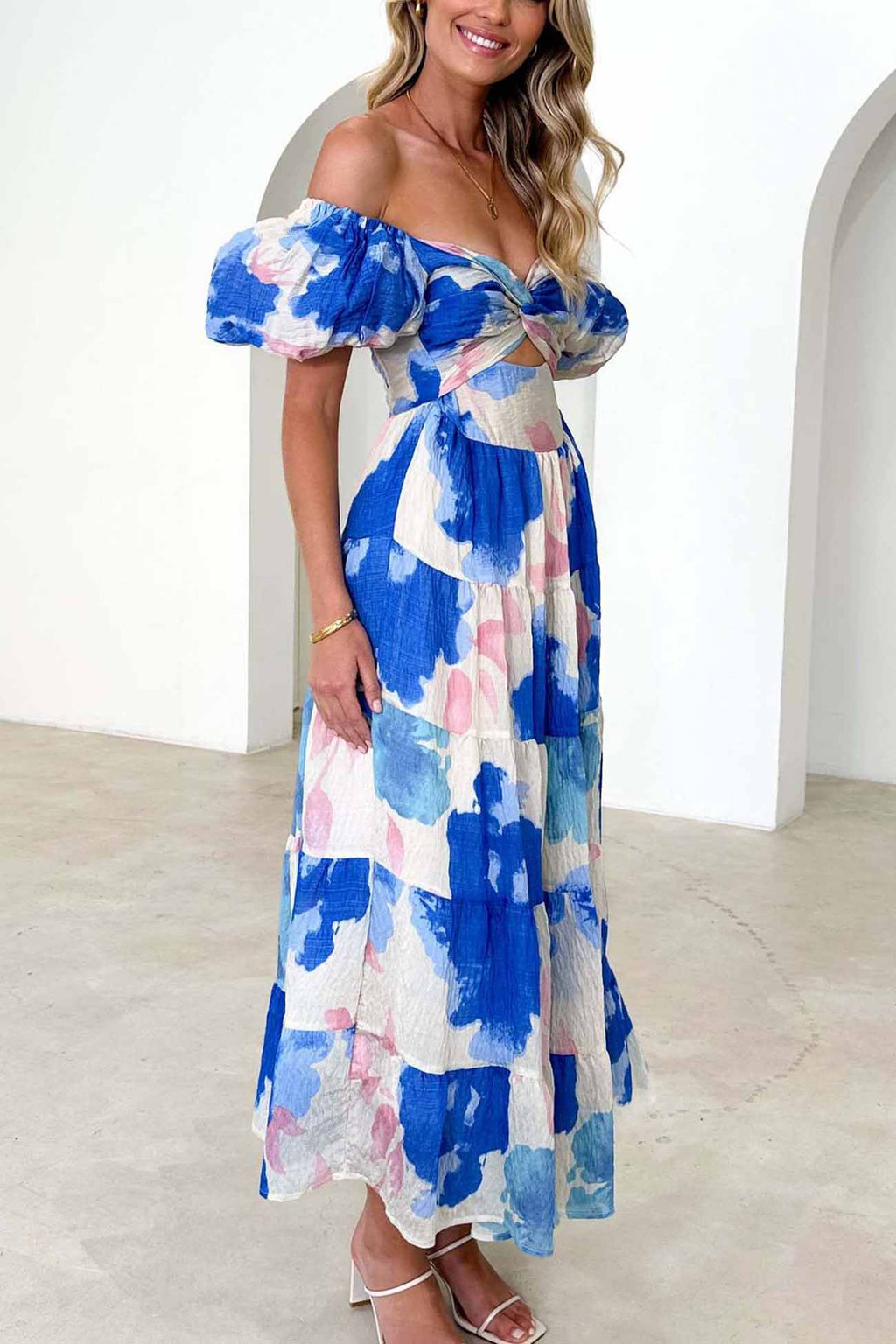 Puff Sleeve Twisted Tiered Dress