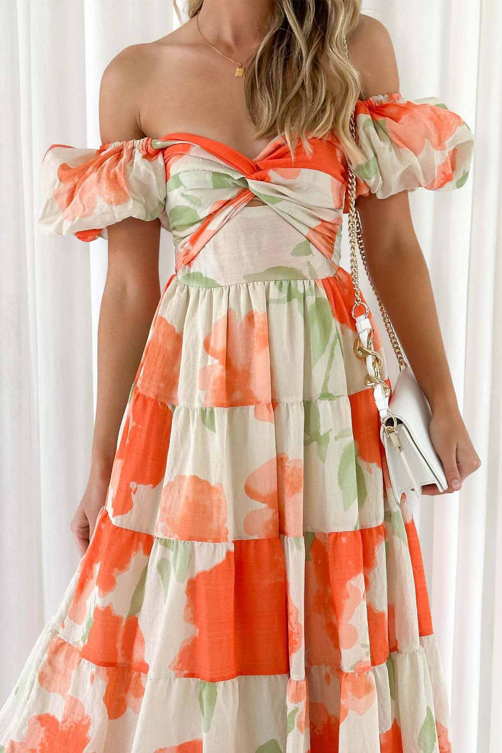 Puff Sleeve Twisted Tiered Dress