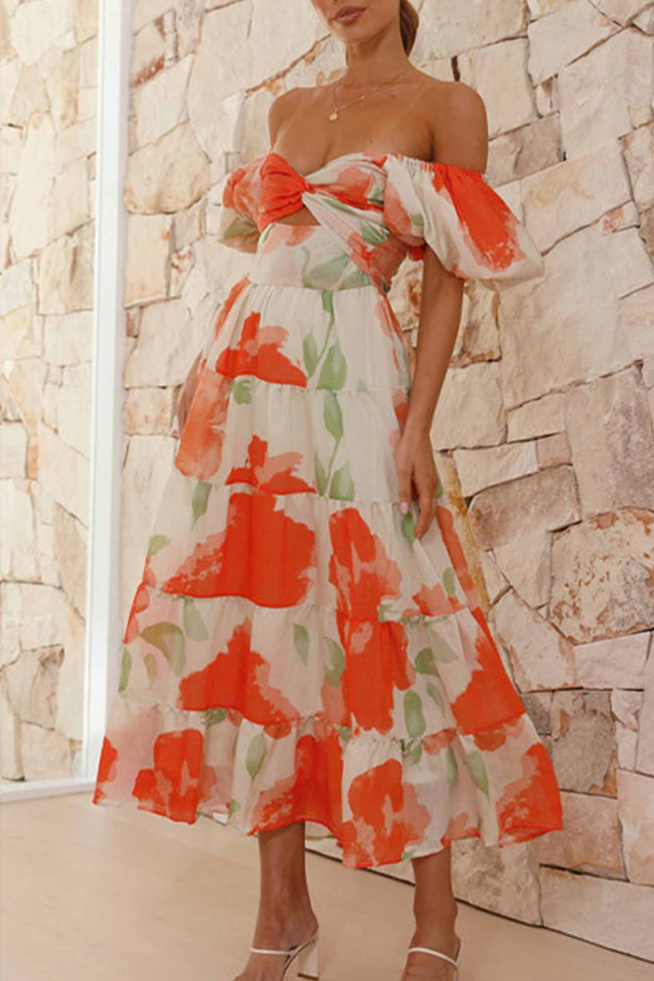 Puff Sleeve Twisted Tiered Dress