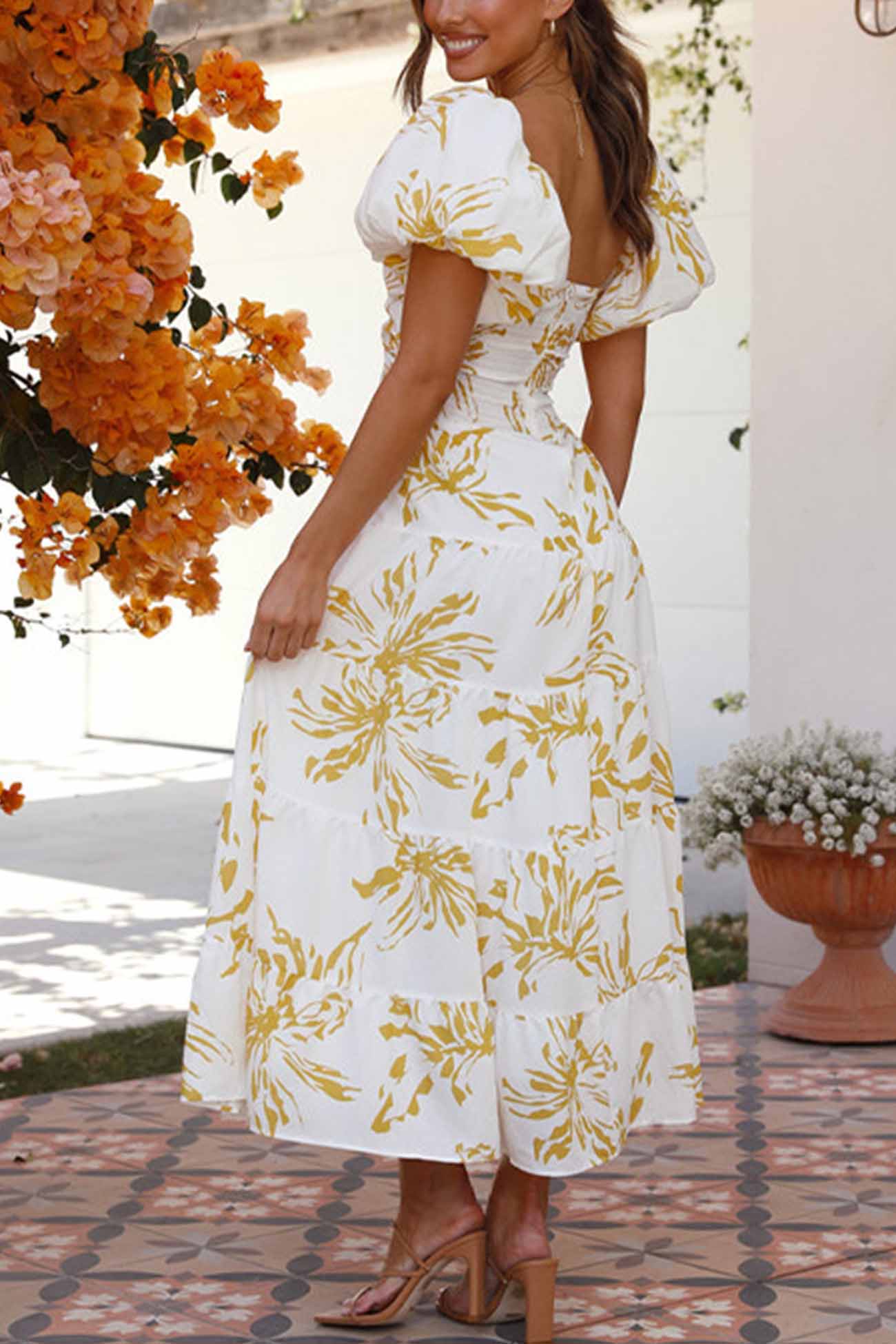 Puff Sleeve Twisted Tiered Dress