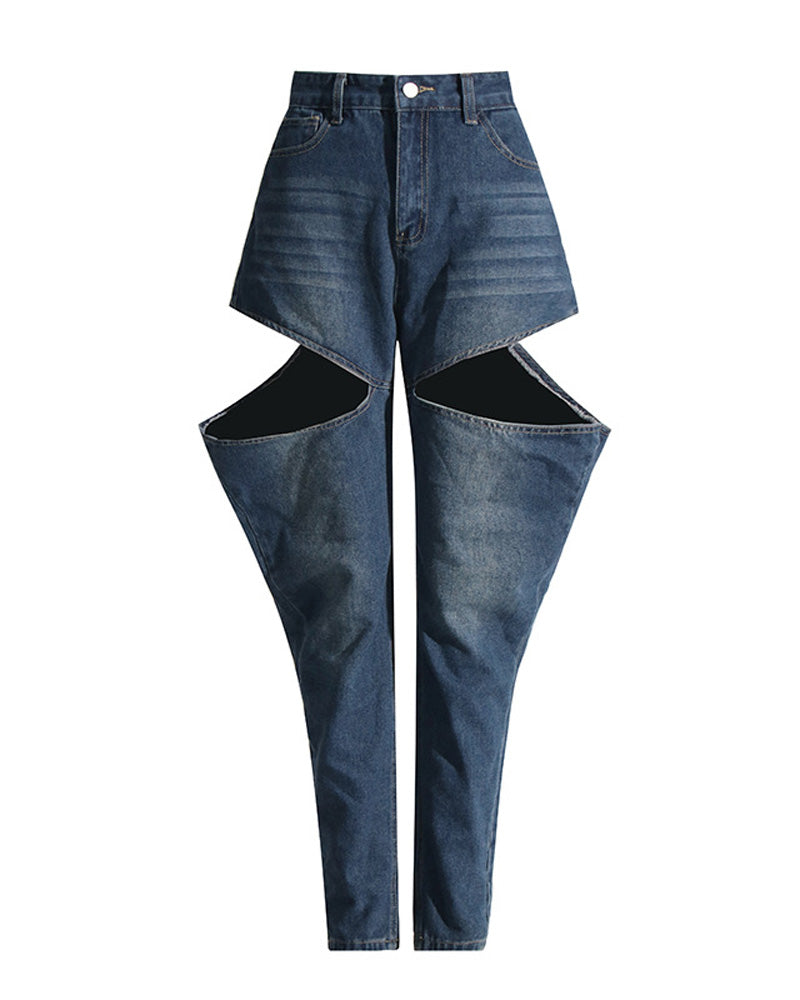 Cutout Tapered Jeans DARKBLUE