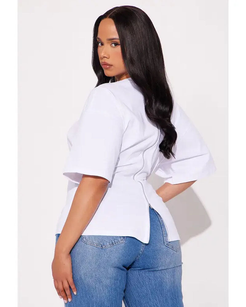 Quiet Edge Back-Zip Cotton Top