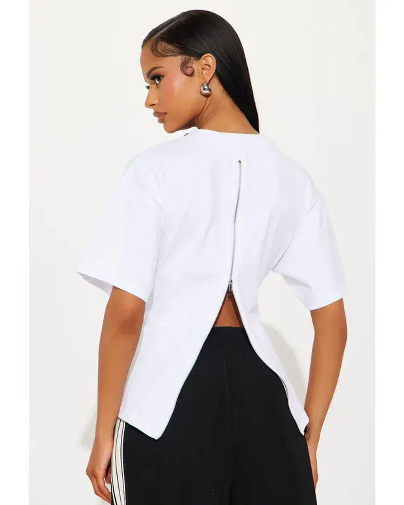 Quiet Edge Back-Zip Cotton Top