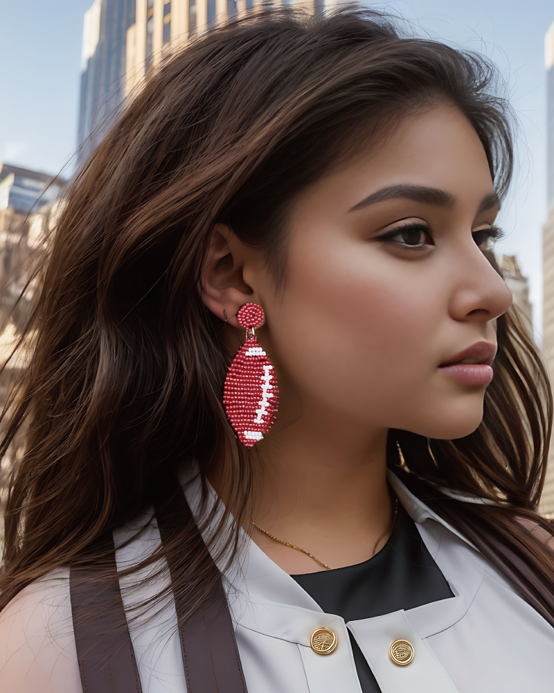 Beaded Football Earrings RD-1