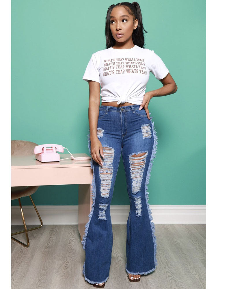 RISSENE AUSGESTELLTE DENIMHOSE