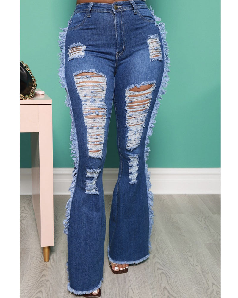 RISSENE AUSGESTELLTE DENIMHOSE