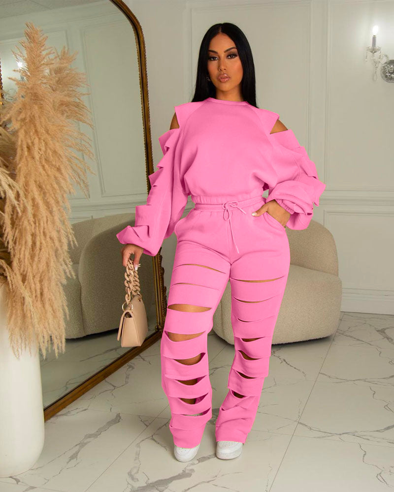 Cut Out Pant Set Pink