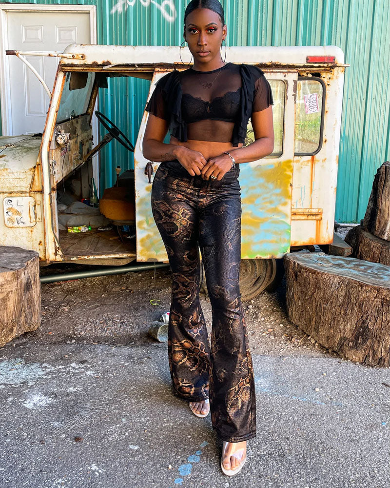RISKY SNAKE PRINT FLARE JEANS