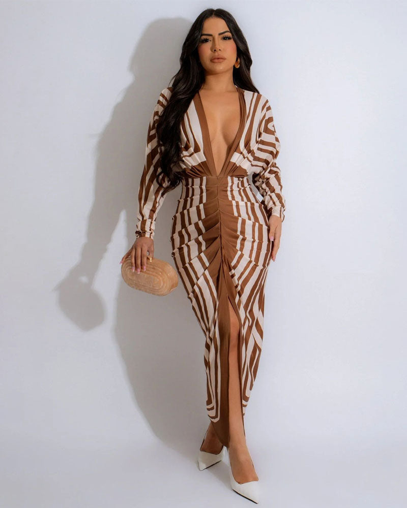 Rania Ruched Midi Dress Brown