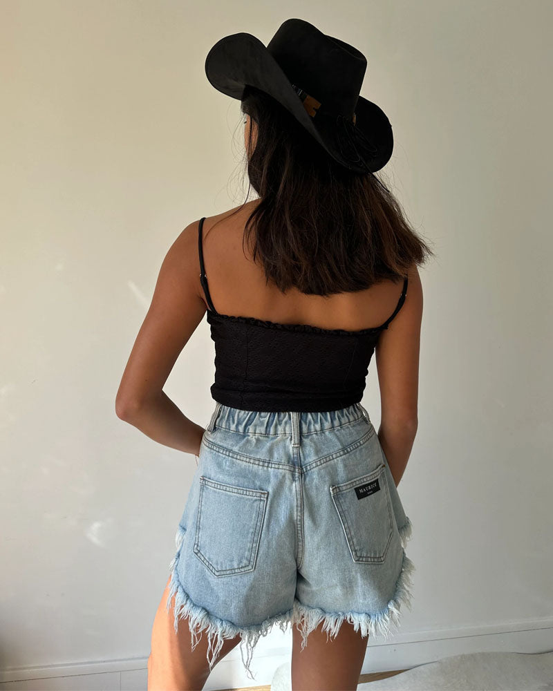 Raw Edge Denim Shorts