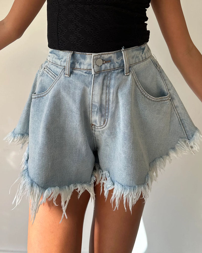 Raw Edge Denim Shorts