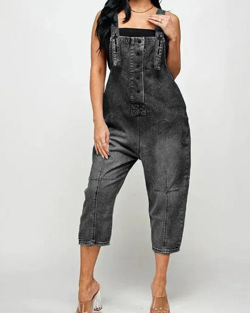 Retro Style Denim Jumper BLACK