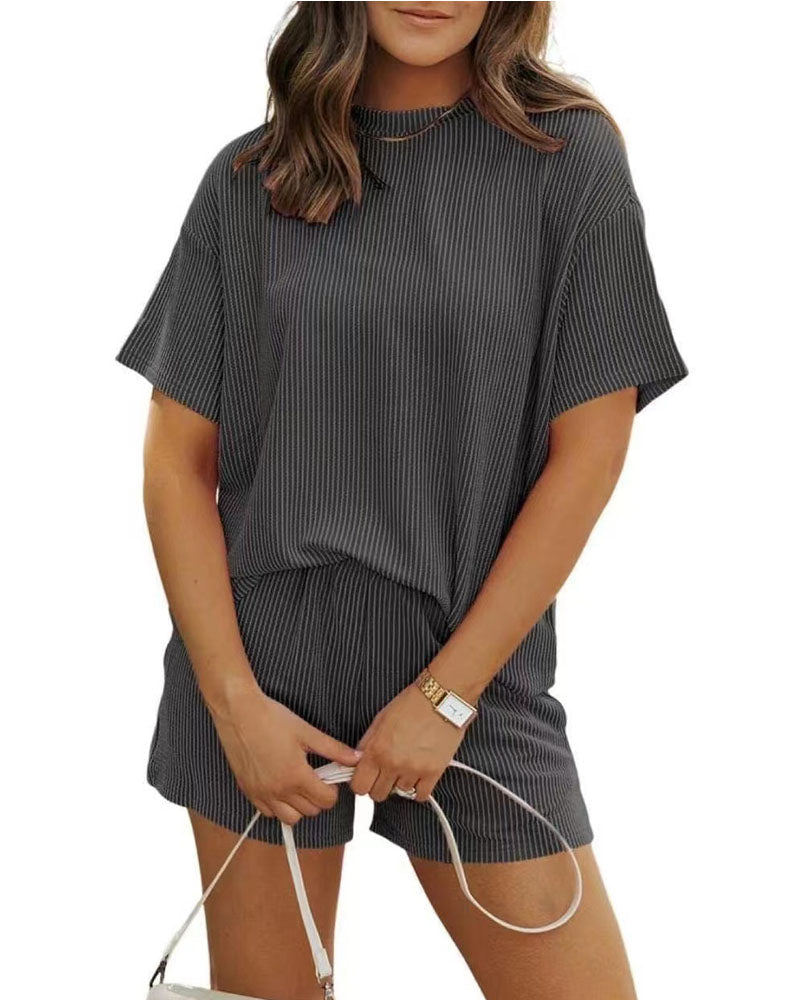 Ribbed Knit Shorts Set Black