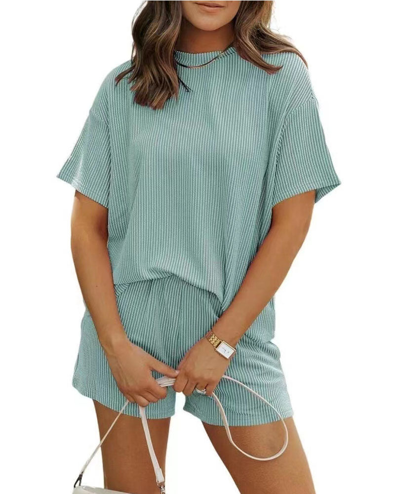 Ribbed Knit Shorts Set Sky Blue