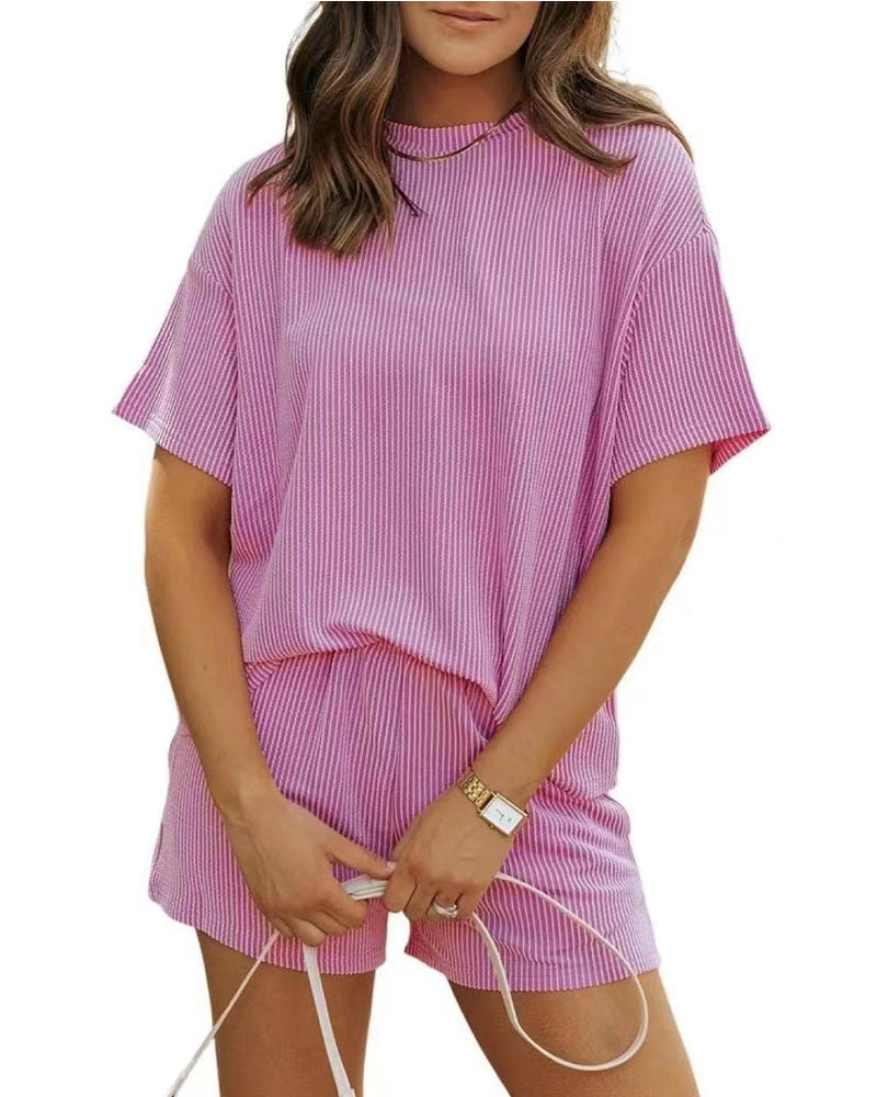 Ribbed Knit Shorts Set Purple